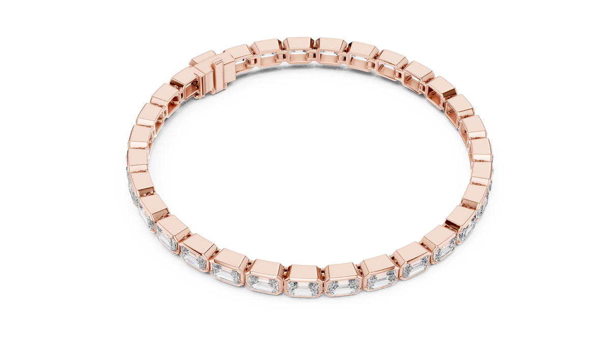 Bezel Emerald Cut Lab Grown Diamond Tennis Bracelet, Rose Gold