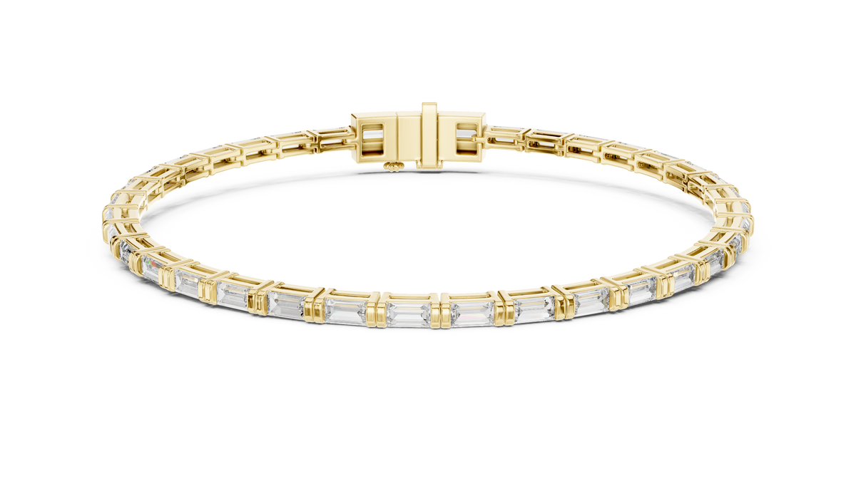 Baguette Lab Grown Diamond Tennis Bracelet, Yellow Gold
