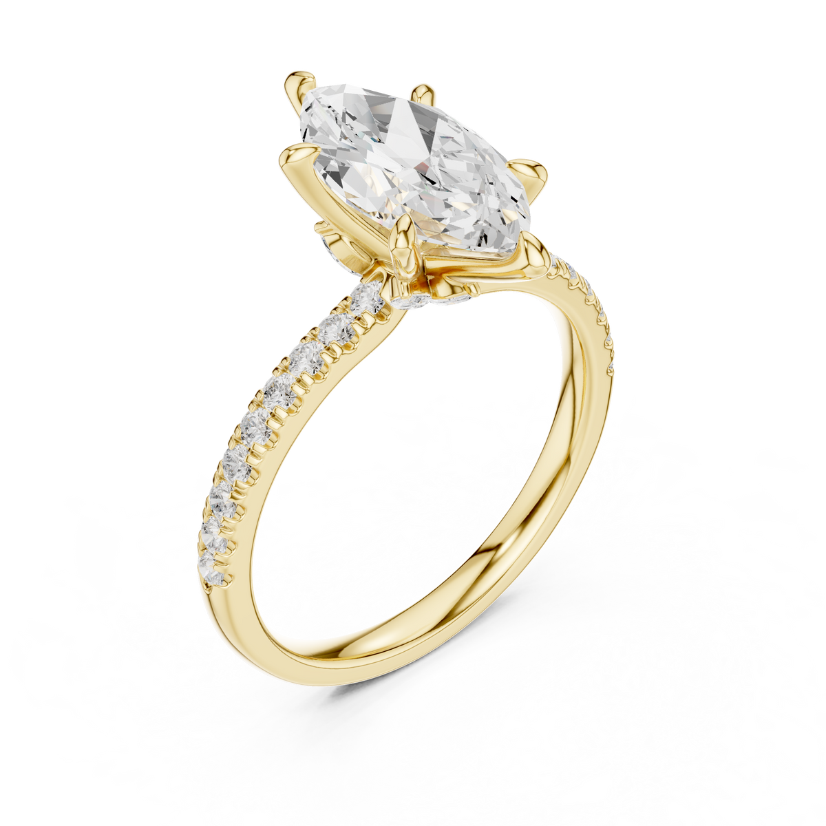 Marquise Cut Lab-Grown Diamond Engagement Ring with Hidden Halo, Yellow Gold