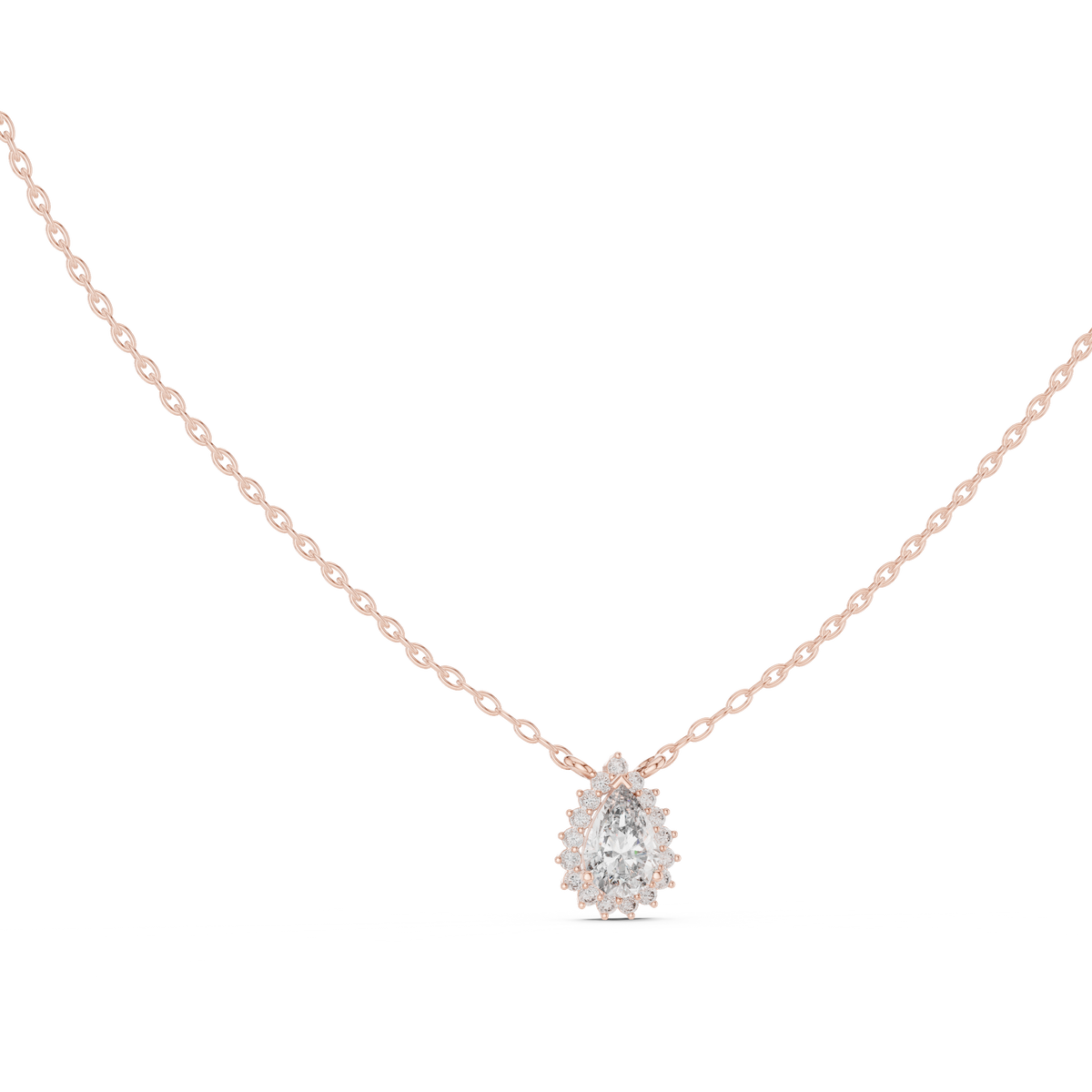 0.70 Carat Pear Halo Lab Grown Diamond Pendant, Rose Gold