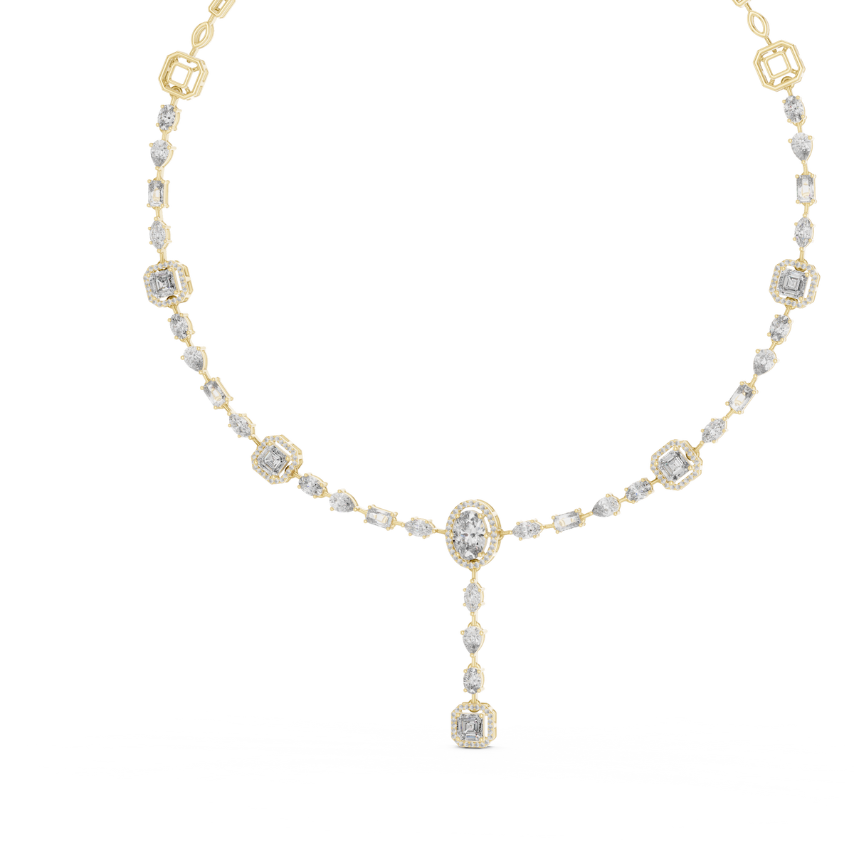 Auristelle Multi Shape Lab Grown Diamond Drop Necklace, Yellow Gold