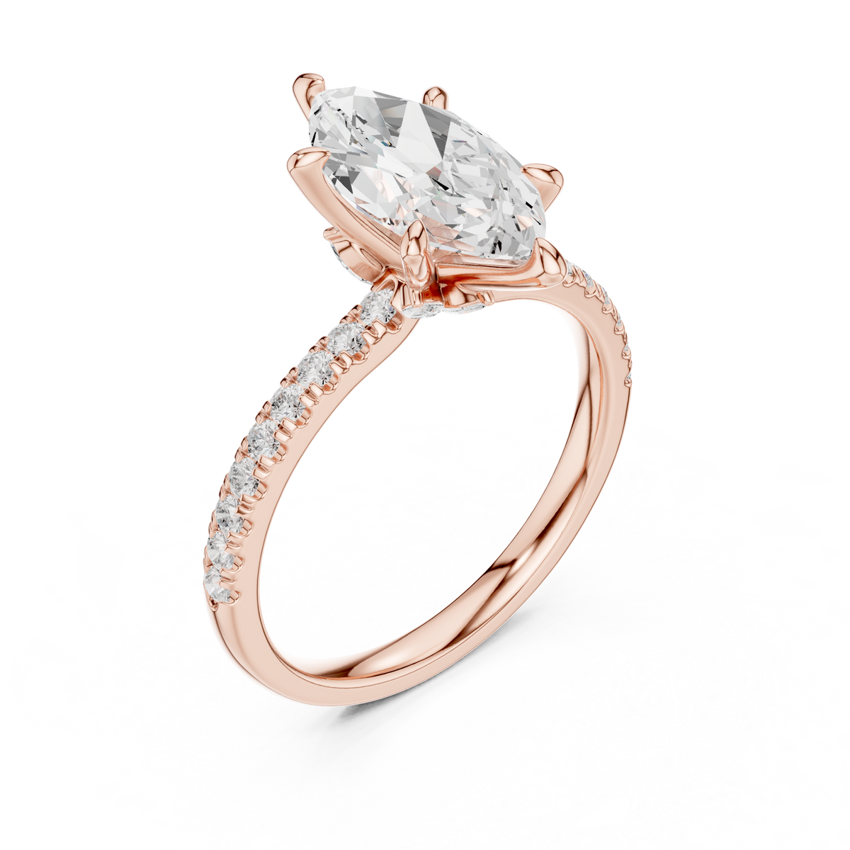 Marquise Cut Lab-Grown Diamond Engagement Ring with Hidden Halo, Rose Gold