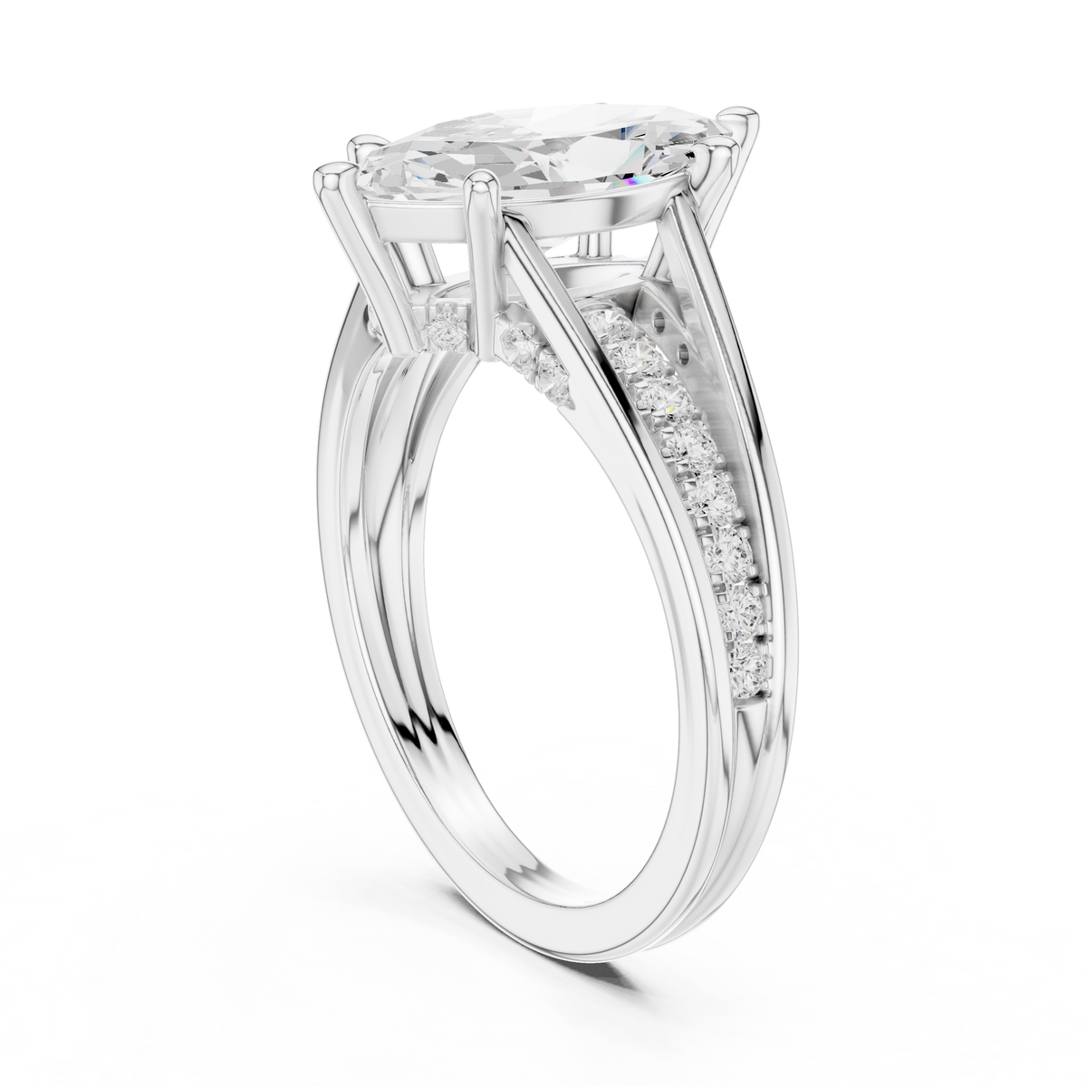 Marquise Cut Lab-Grown Diamond Hidden Halo Ring, White Gold