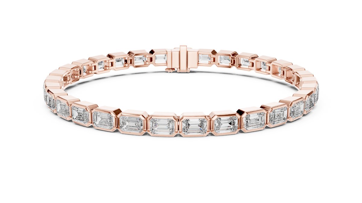 Bezel Emerald Cut Lab Grown Diamond Tennis Bracelet, Rose Gold