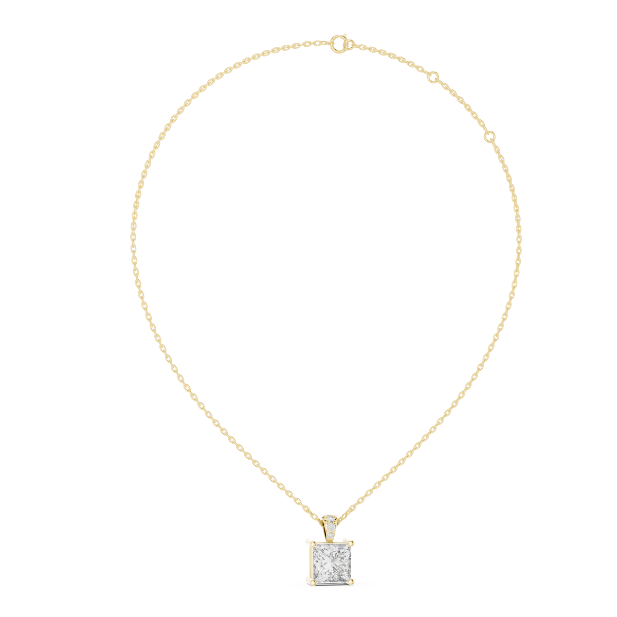 Princess Cut Lab Grown Diamond Pendant, Yellow Gold