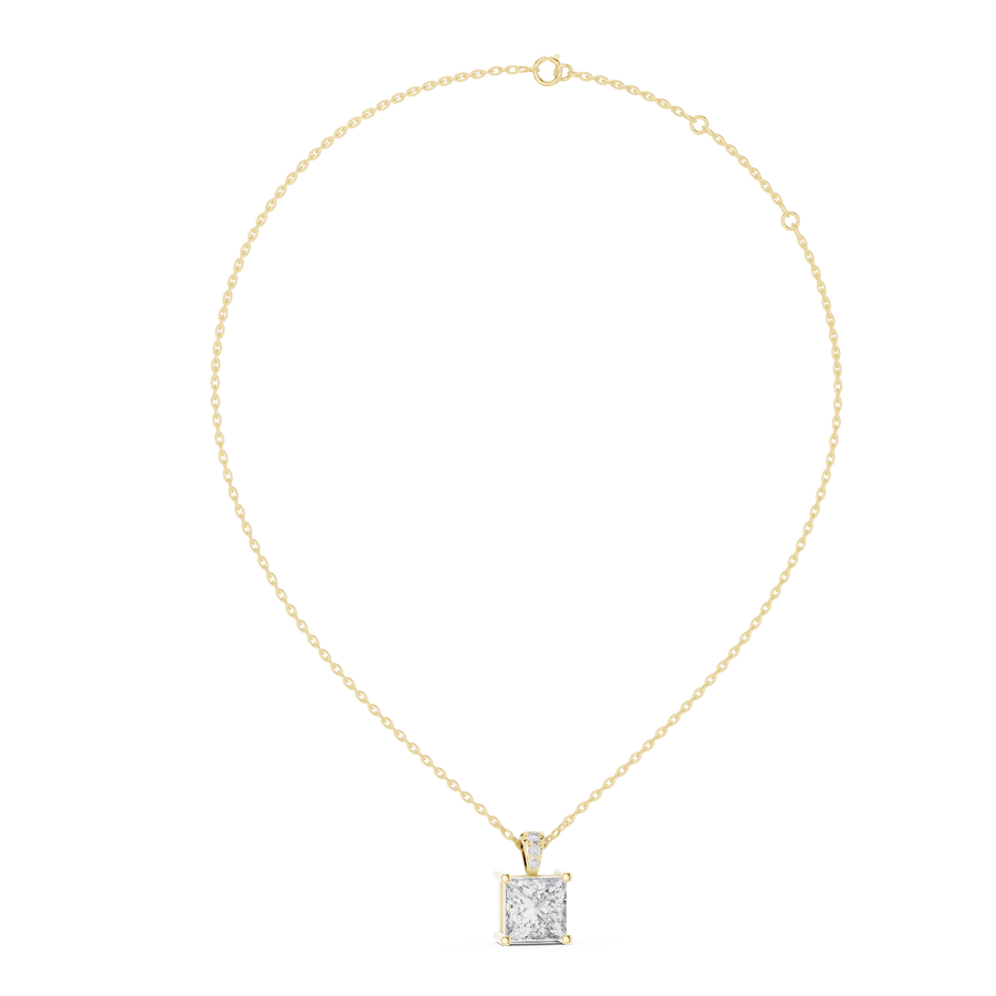 Princess Cut Lab Grown Diamond Pendant, Yellow Gold