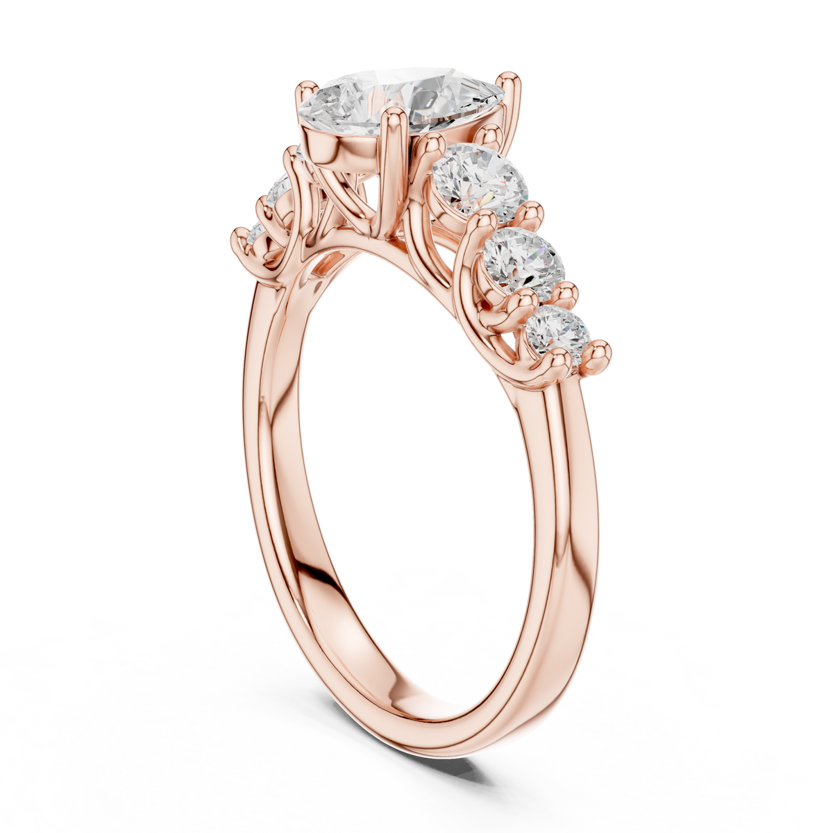 IGI Certified Pear Lab Grown Diamond With 6 Round Stones, Rose Gold