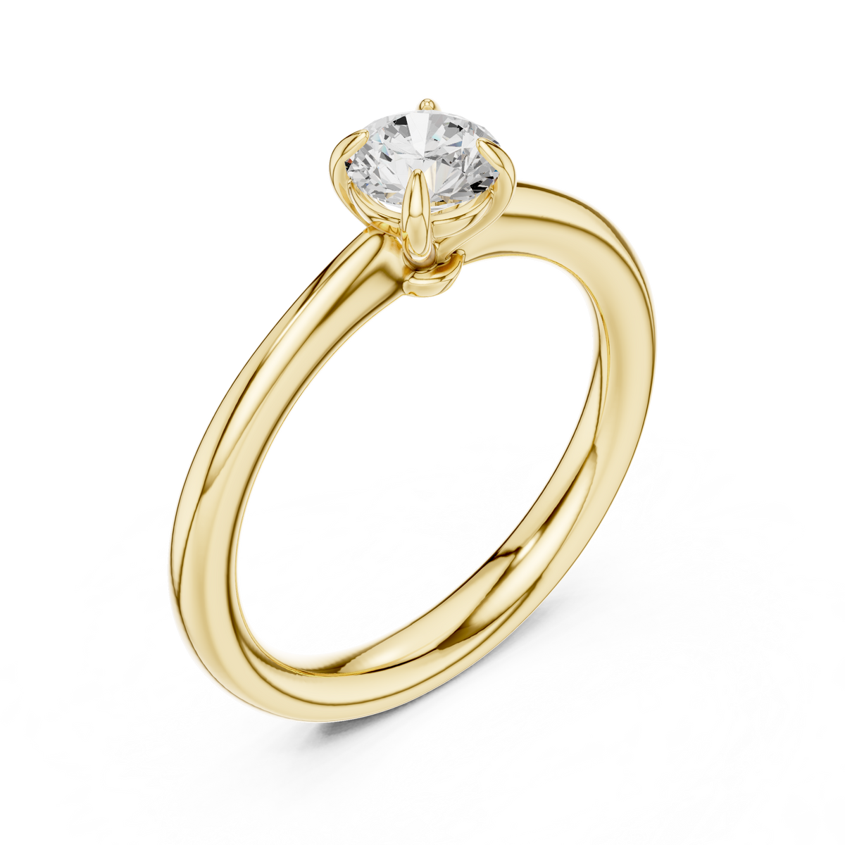 Classic Four-Prong Solitaire Round Lab Grown Diamond Office Wear Ring, Yellow Gold