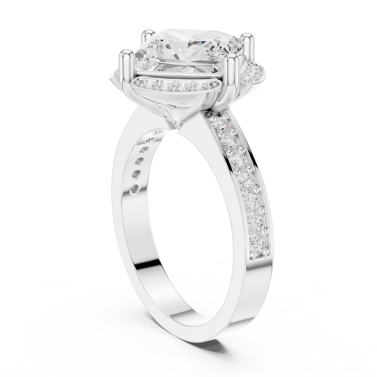 2.00 CT Princess Cut Lab-Grown Diamond Halo Ring with Round Pavé Accents, White Gold