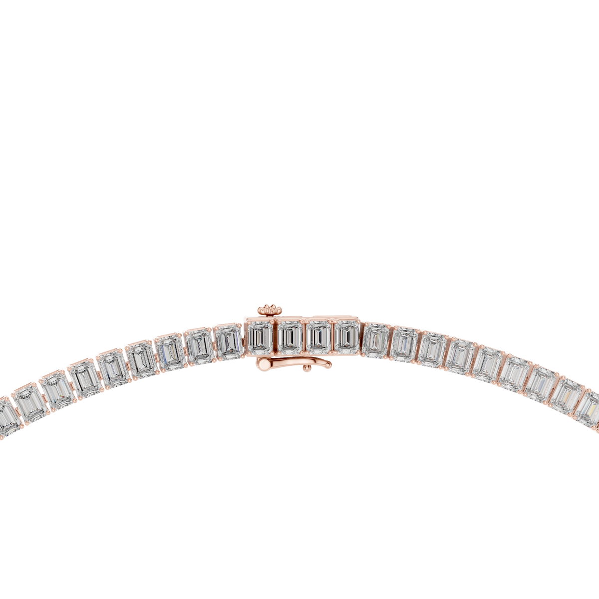 Emerald Cut Lab Grown Diamond Tennis Necklace, Rose Gold