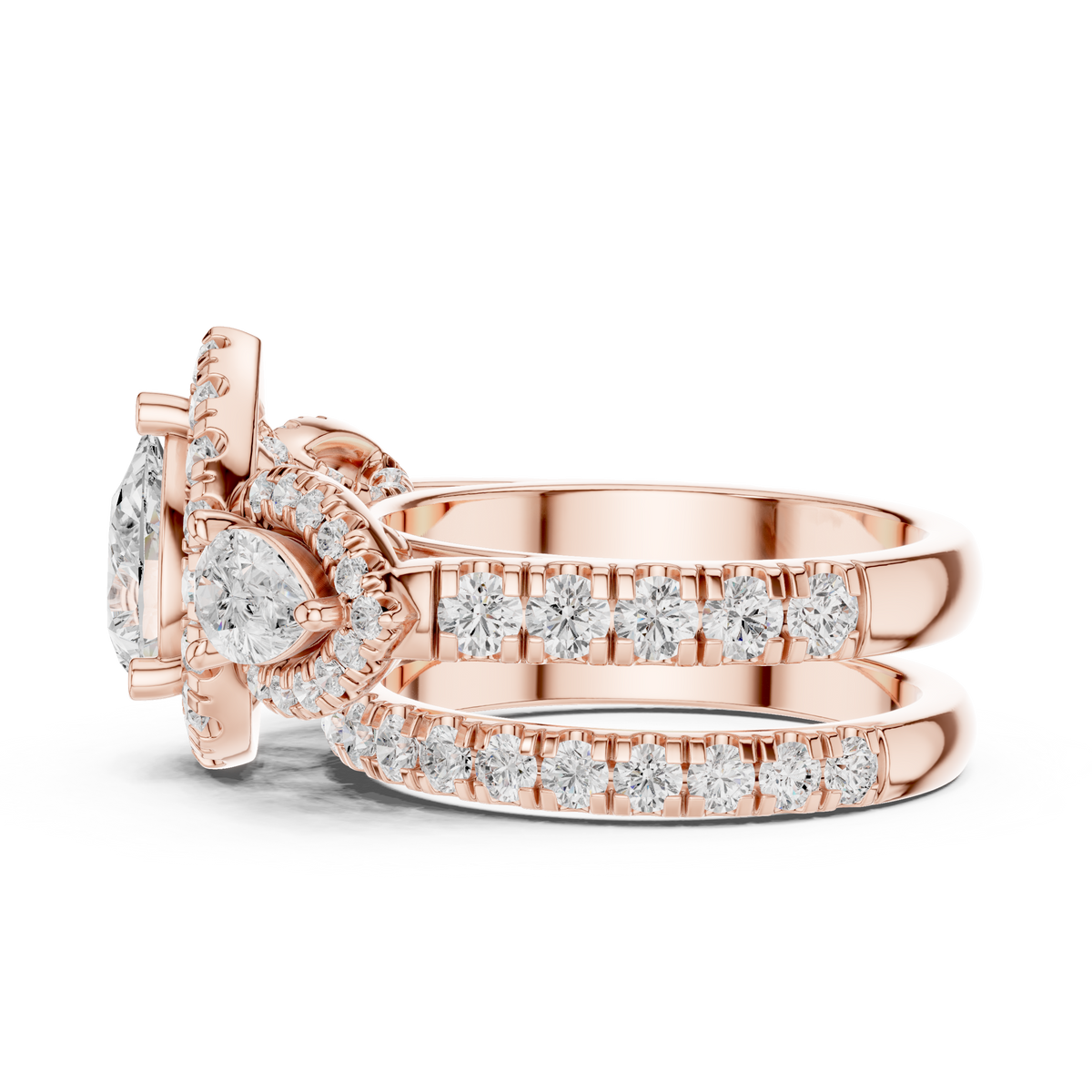2.50 Ct Pear Cut Lab Grown Diamond Stackable Ring with Side Pear & Round Accents, Rose Gold