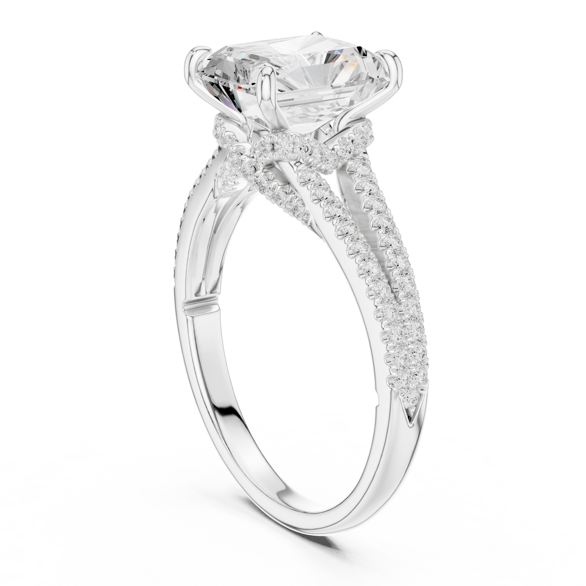 IGI Certified Radiant Cut Lab Grown Diamond Split-Shank Ring, White Gold