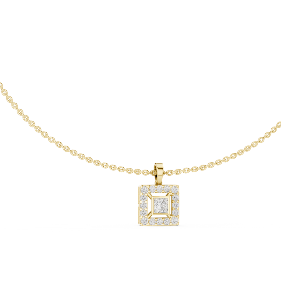 Princess Halo Lab Grown Diamond Necklace, Yellow Gold