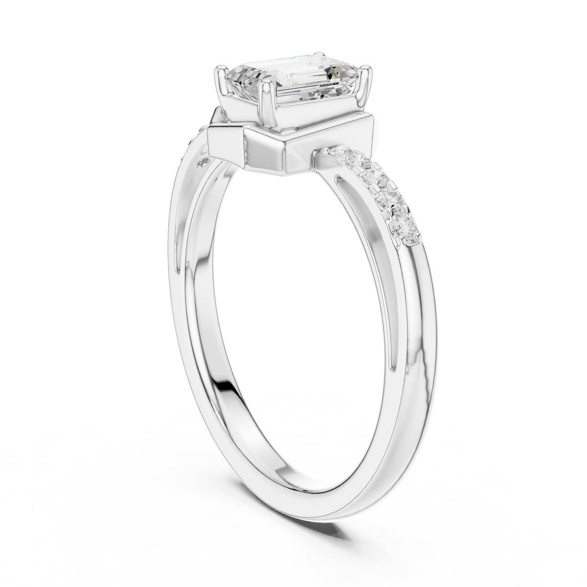 0.60 Ct Emerald Cut Lab Grown Diamond Office Wear Casual Ring, White Gold