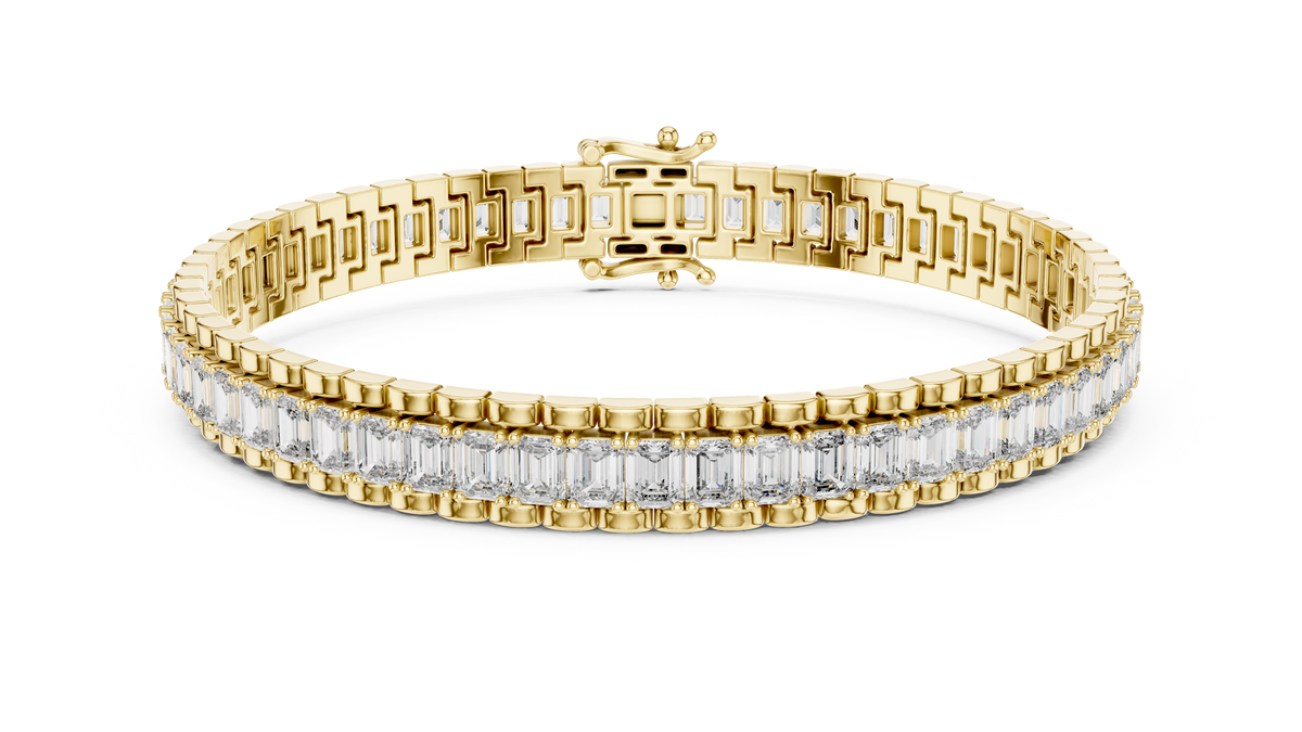 Emerald Cut IGI Certified Lab Grown Diamond Tennis Bracelet, Yellow Gold