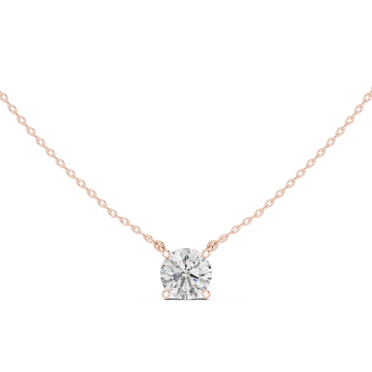 Classic Round Brilliant Lab Grown Diamond Solitaire Pendant, Rose Gold
