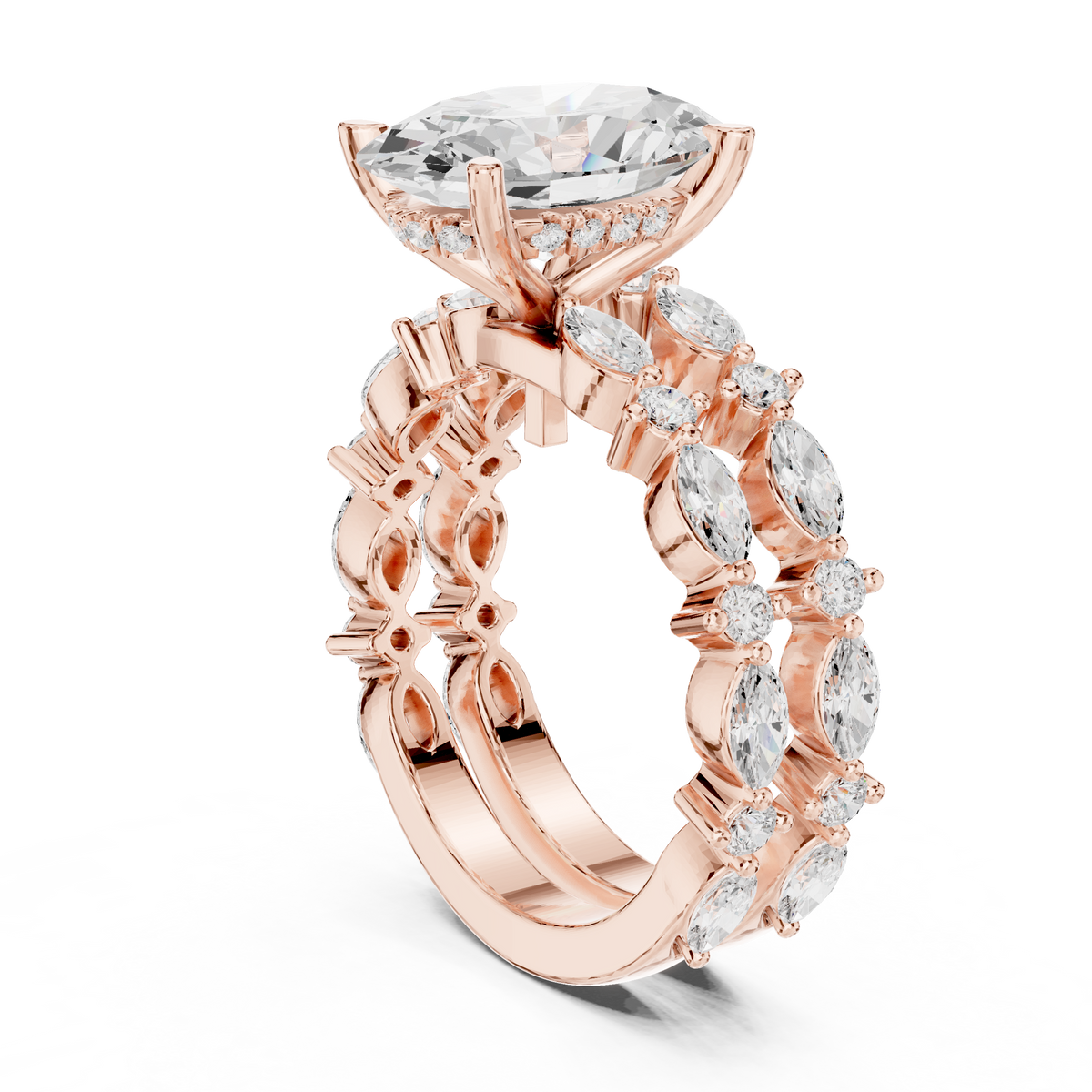 Oval Lab Grown Diamond Stackable Ring with Marquise & Round Accents, Rose Gold