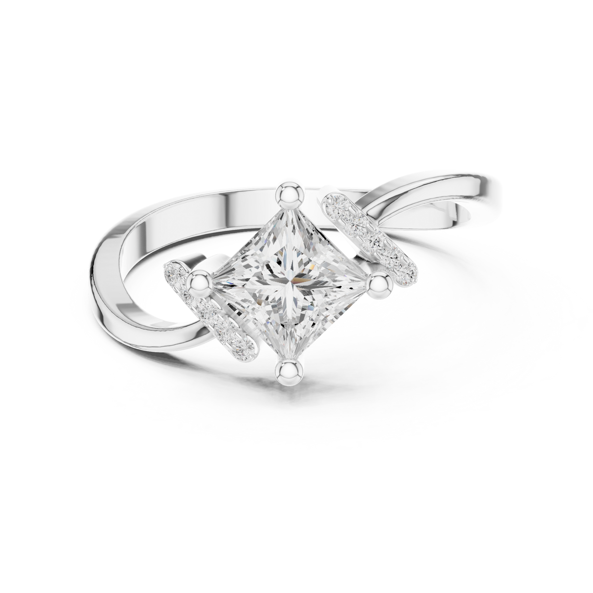IGI Certified Princess Cut 0.70 CT Lab Grown Diamond Designer Ring, White Gold