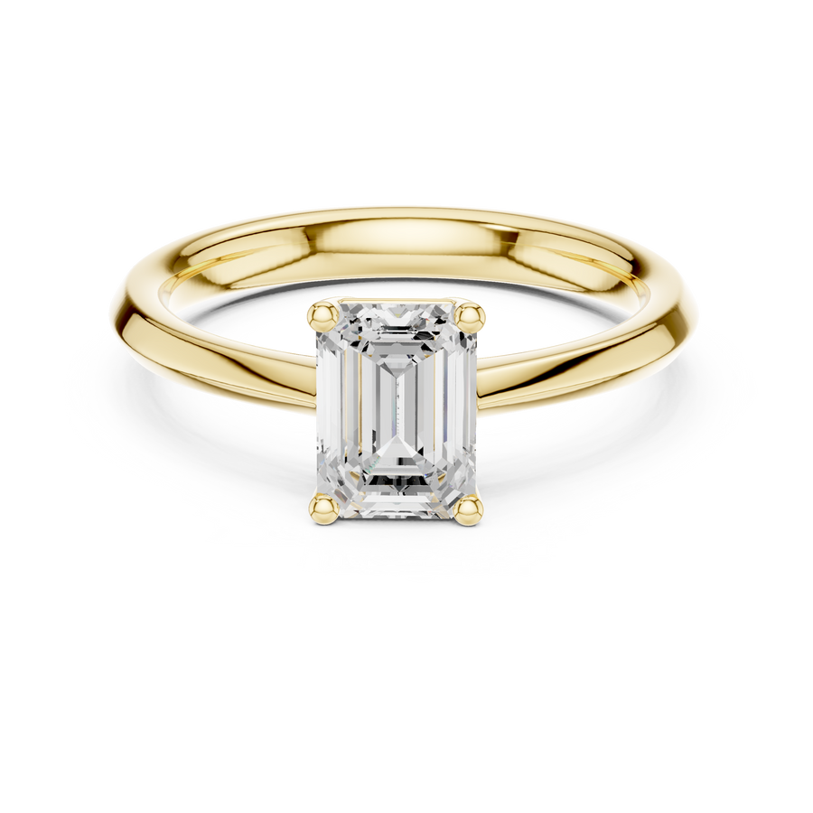 1 Carat Emerald Cut Solitaire Lab Grown Diamond Ring, Yellow Gold