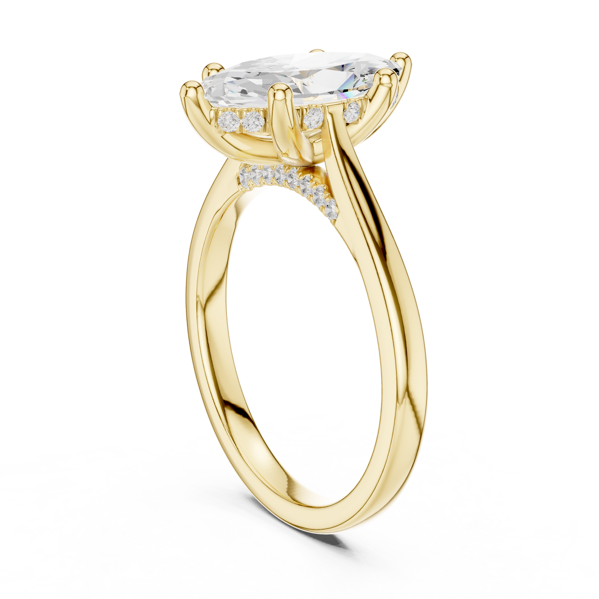 Marquise Cut Lab-Grown Diamond Engagement Ring with Hidden Halo, Yellow Gold