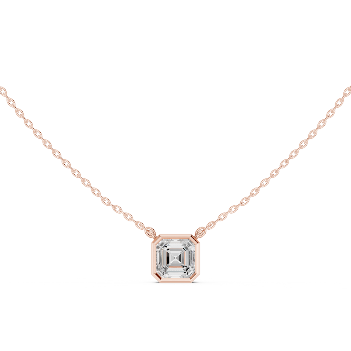 Asscher Cut Bezel Lab Grown Diamond Solitaire Pendant, Rose Gold