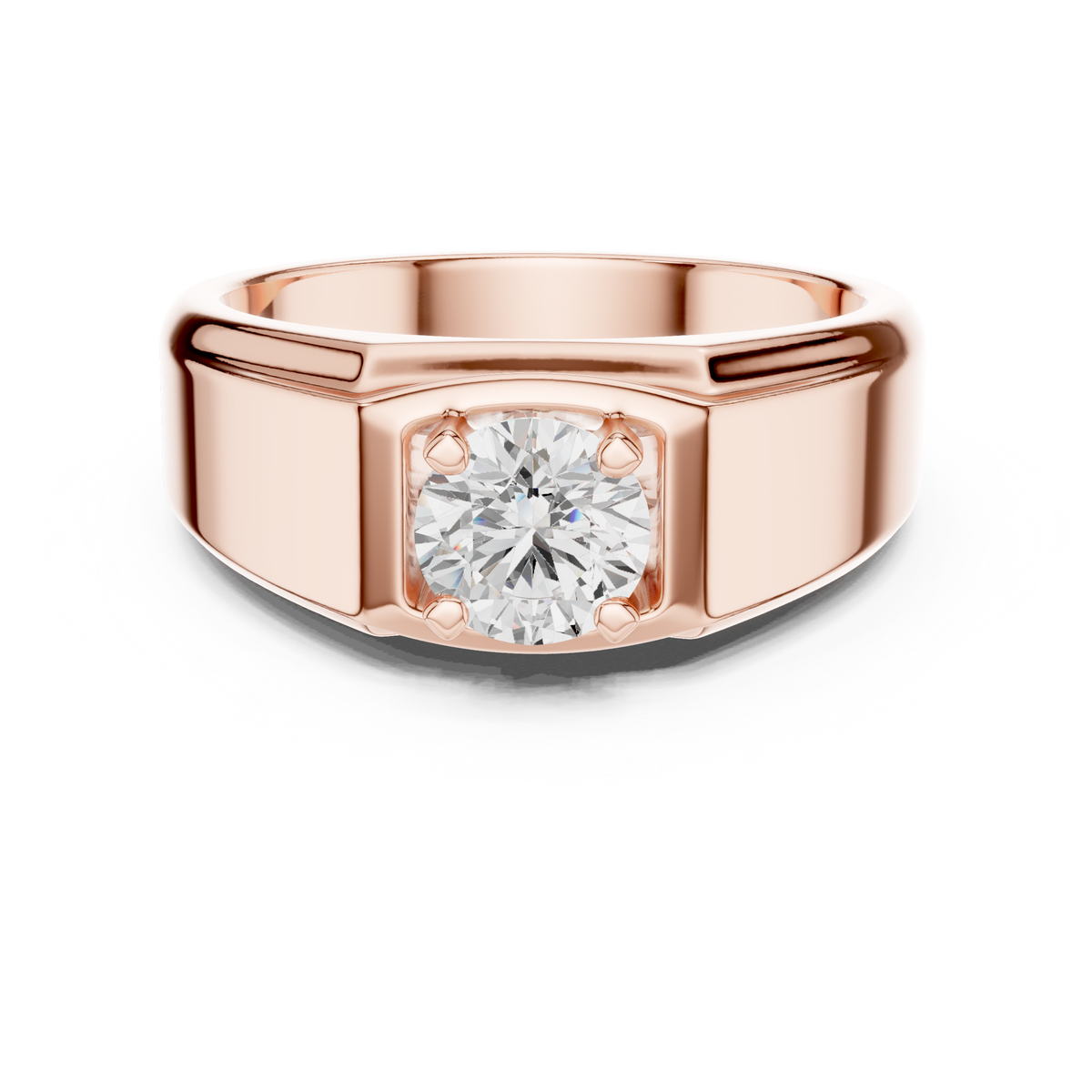 IGI Certified Round Cut Lab-Grown Diamond Men's Prong-Set Ring, Rose Gold