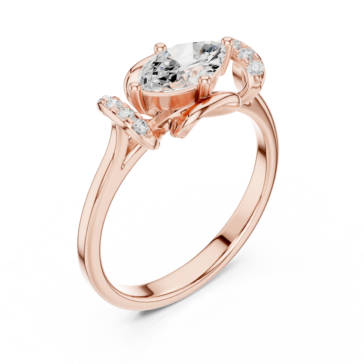0.70 Ct Marquise Floral Embrace Lab Grown Diamond Ring IGI Certified, Rose Gold