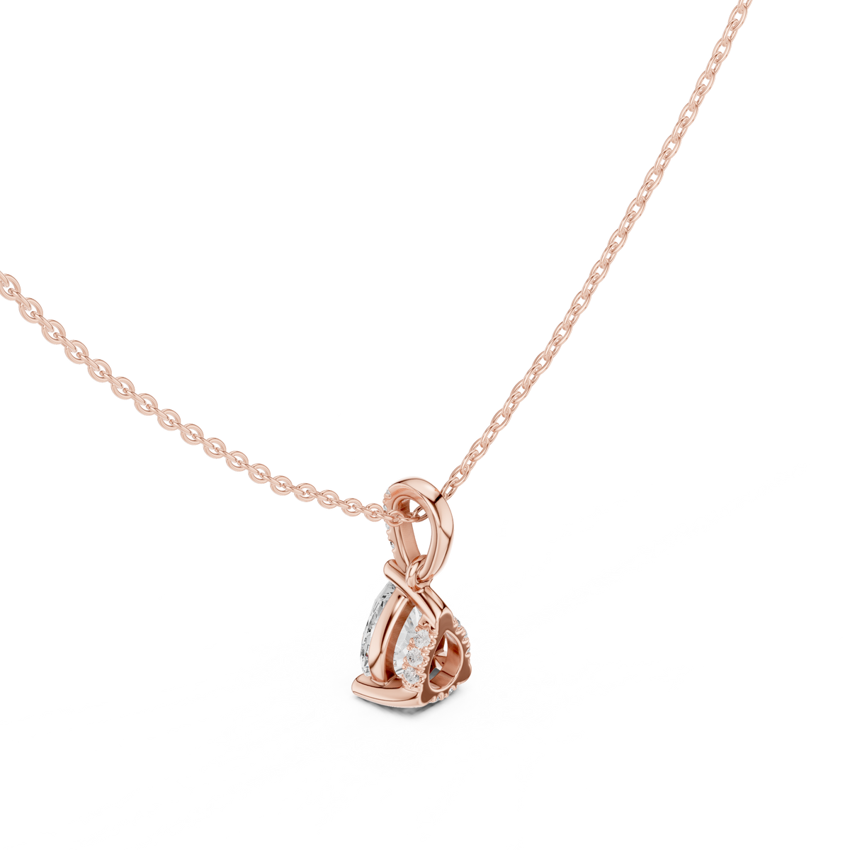 Pear Cut Lab Grown Diamond Solitaire Pendant with Diamond Bail Necklace, Rose Gold