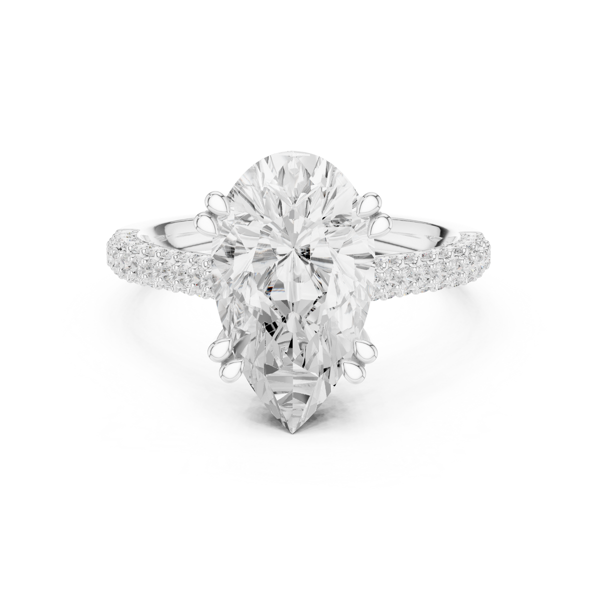 3.50 CT Pear Cut Lab Grown Diamond Hidden Halo Engagement Ring, White Gold