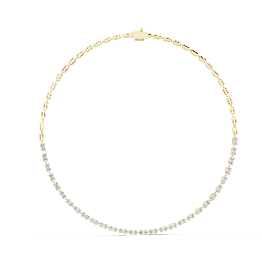 Eterna Emerald Cut Lab Grown Diamond Tennis Necklace, Yellow Gold