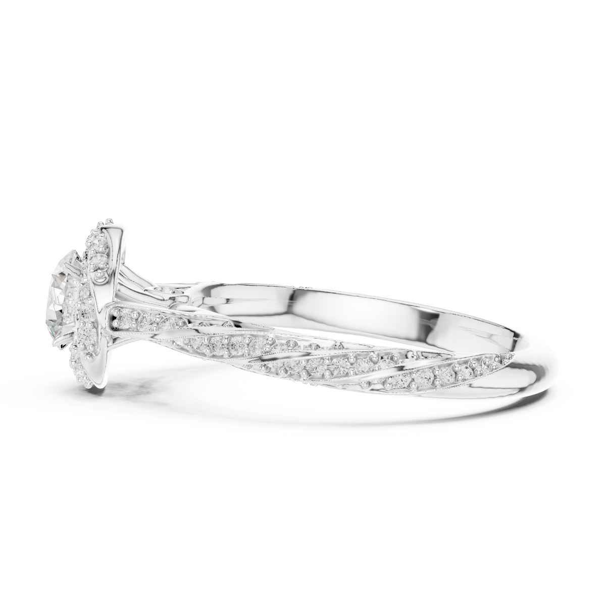 Round Double Halo Lab-Grown Diamond Casual Ring, White Gold
