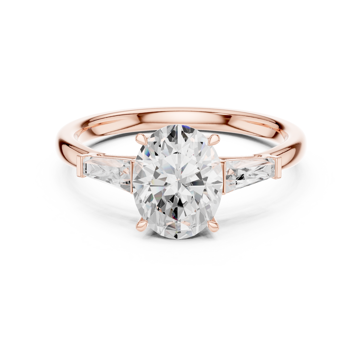 Oval Cut Lab-Grown Diamond Three Stone Anniversary Ring, Rose Gold