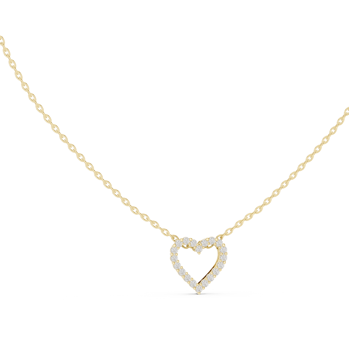 0.20 CT Round Lab Grown Diamond Open Heart Pendant, Yellow Gold