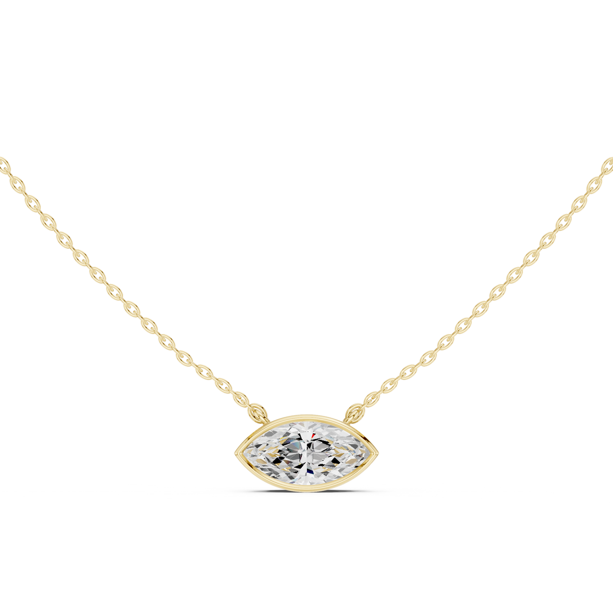 Marquise Cut Bezel Lab Grown Diamond Solitaire Pendant, Yellow Gold