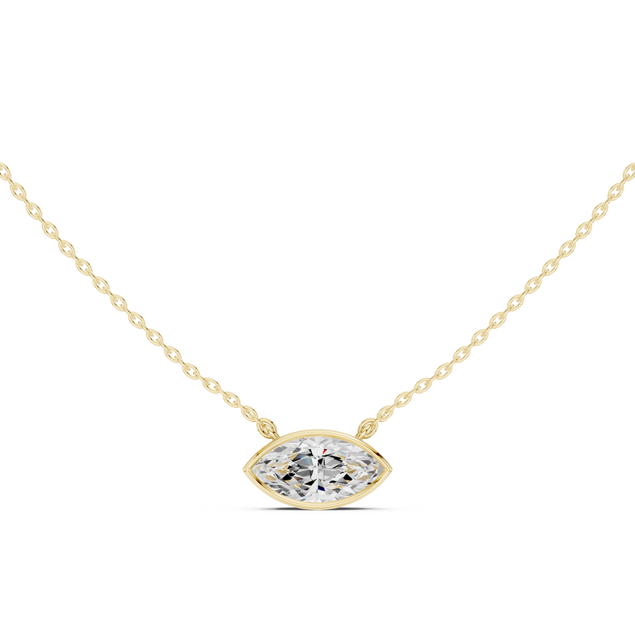 Marquise Cut Bezel Lab Grown Diamond Solitaire Pendant, Yellow Gold