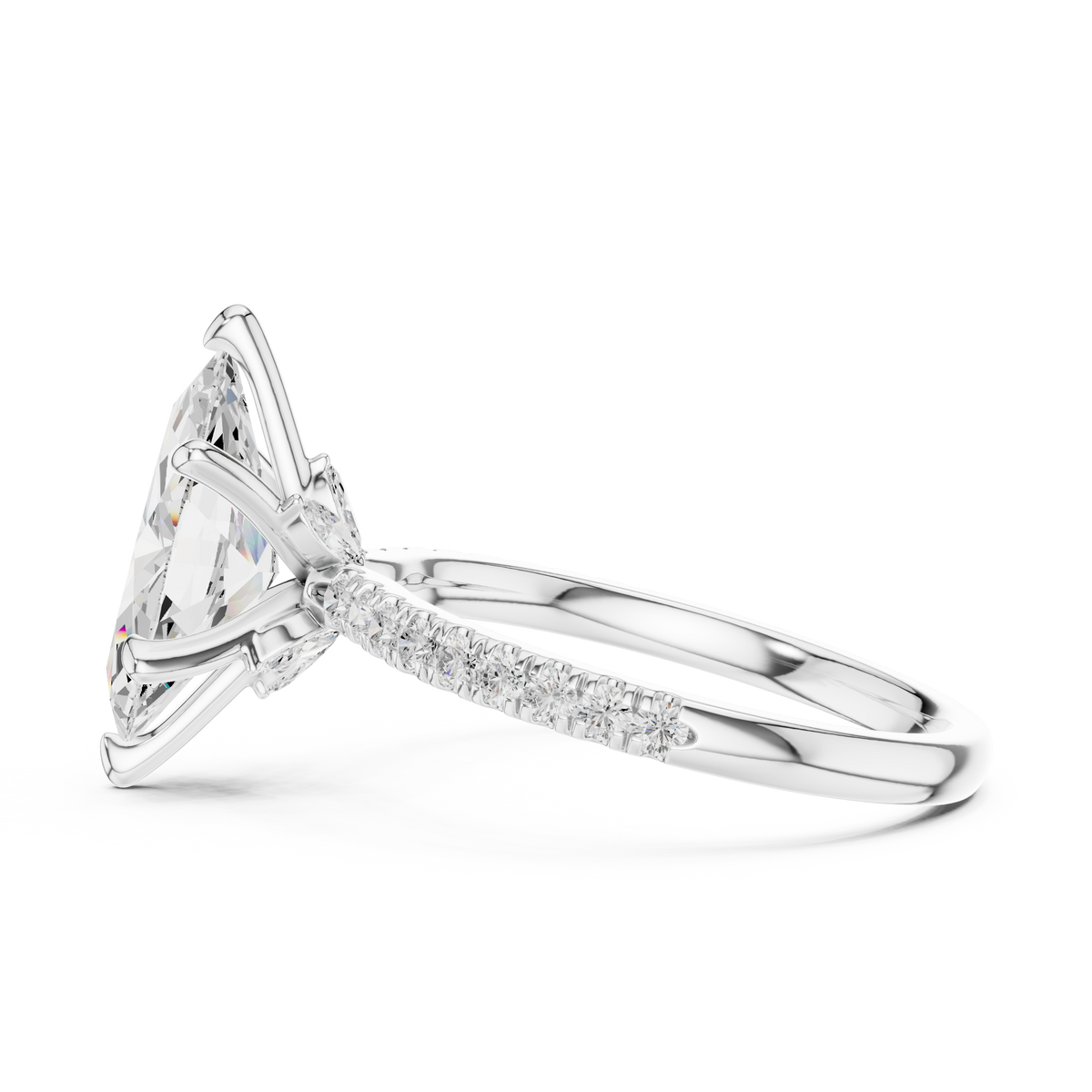 Marquise Cut Lab-Grown Diamond Engagement Ring with Hidden Halo, White Gold