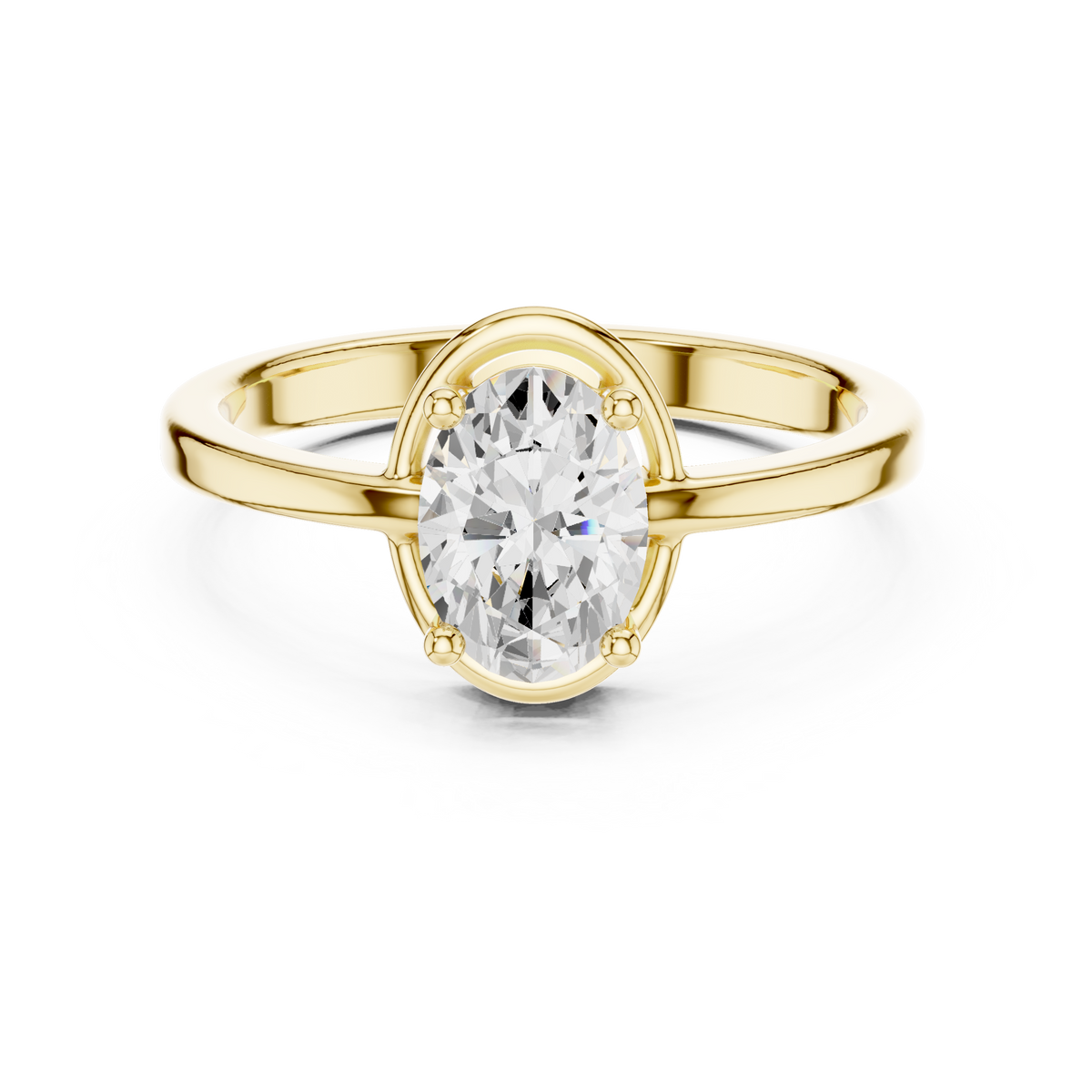1 Ct Oval Cut Lab Grown Diamond Ring with Sculpted Gold Setting, Yellow Gold