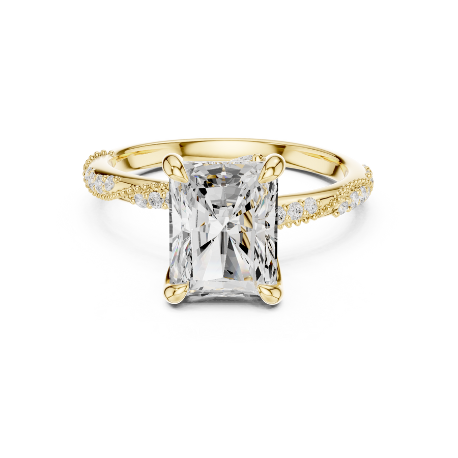 Radiant Cut Lab-Grown Diamond Engagement Ring with Pavé Band, Yellow Gold