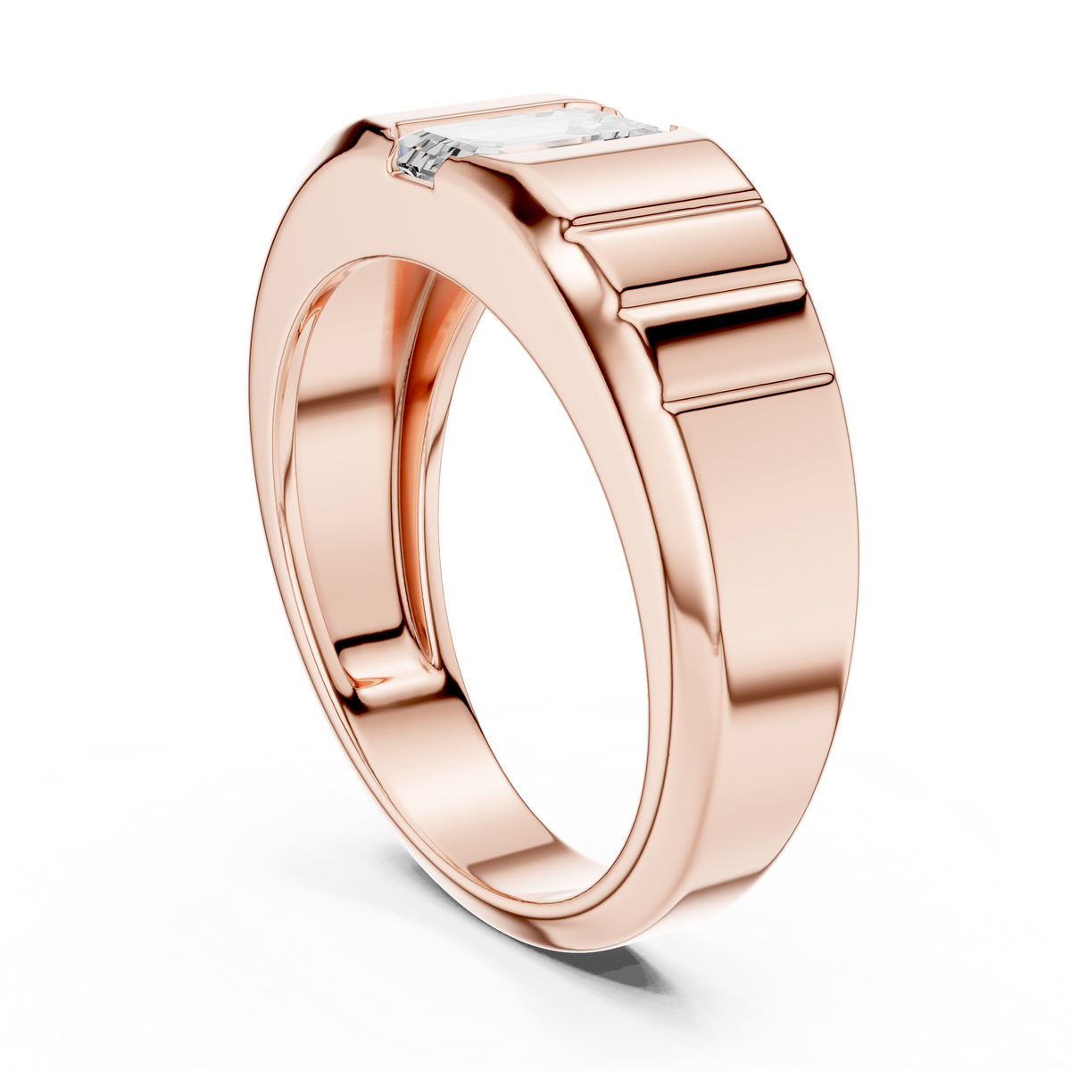 IGI Certified 1.00 CT Emerald Cut Lab Grown Diamond Men's Ring, Rose Gold