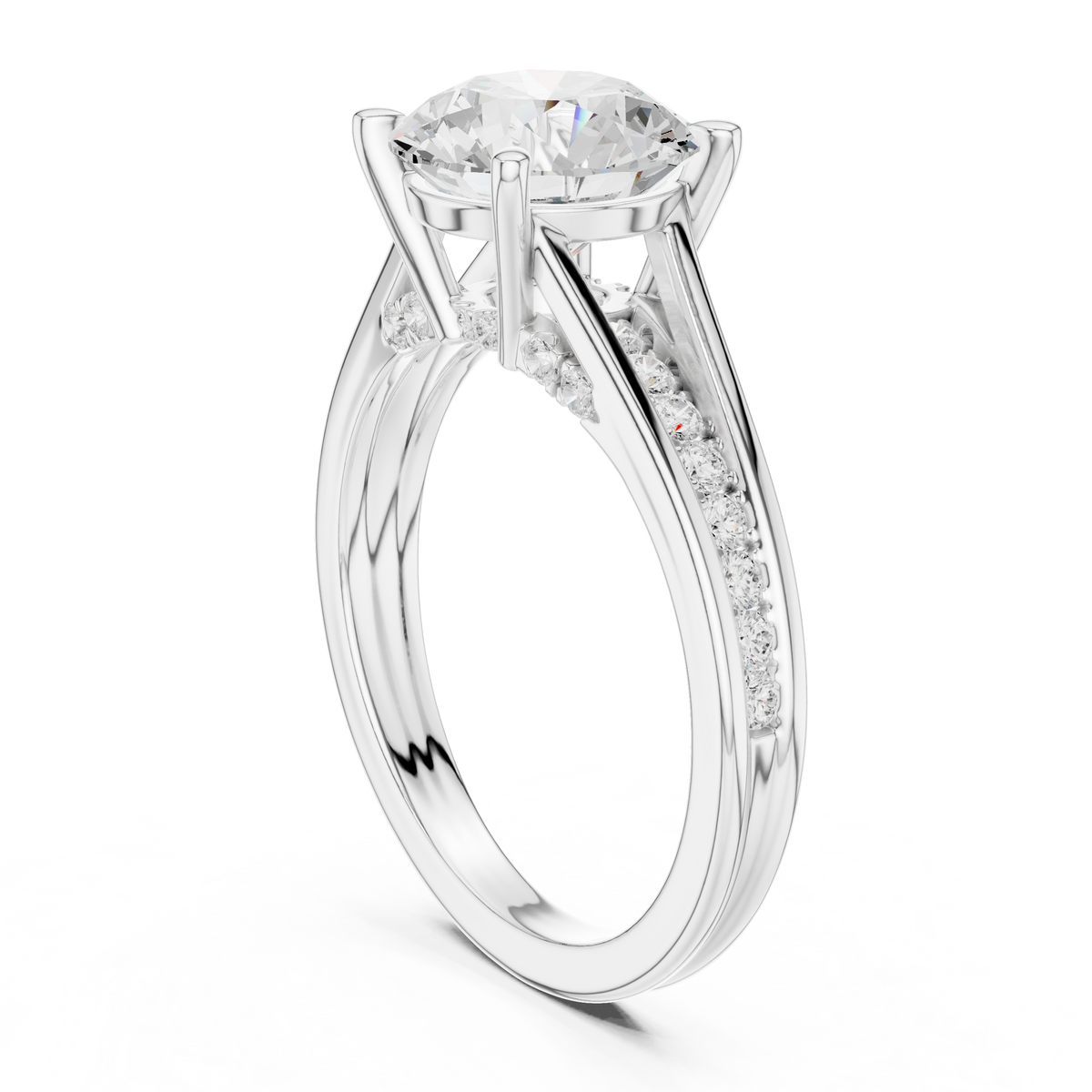 Round Cut Lab-Grown Diamond Engagement Ring with Split Shank Band, White Gold