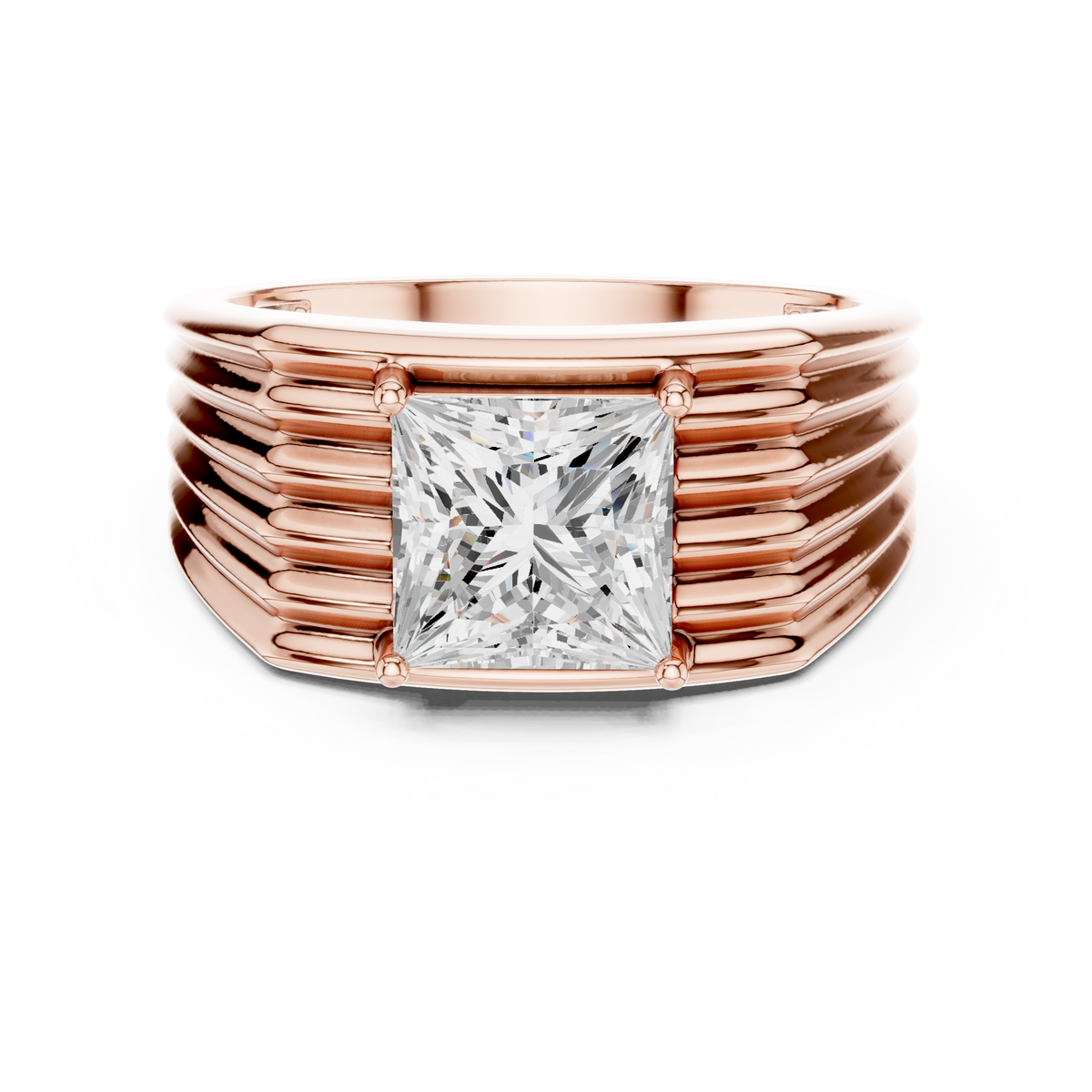 IGI Certified Princess Cut Lab-Grown Diamond Men's Statement Ring, Rose Gold