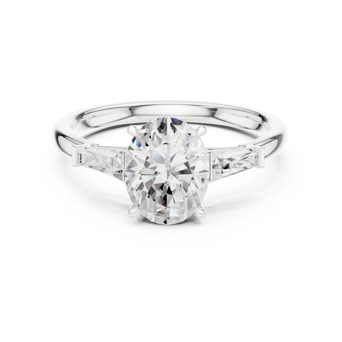 Oval Cut Lab-Grown Diamond Three Stone Anniversary Ring, White Gold