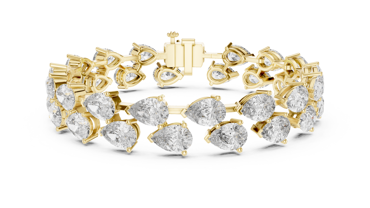Classic Pear Cut Lab Grown Diamond Tennis Bracelet, Yellow Gold