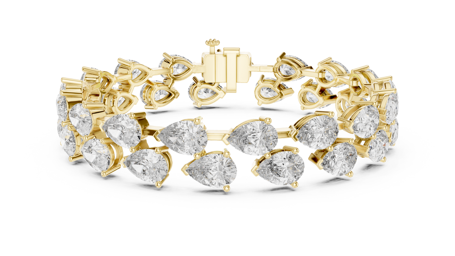 Classic Pear Cut Lab Grown Diamond Tennis Bracelet, Yellow Gold