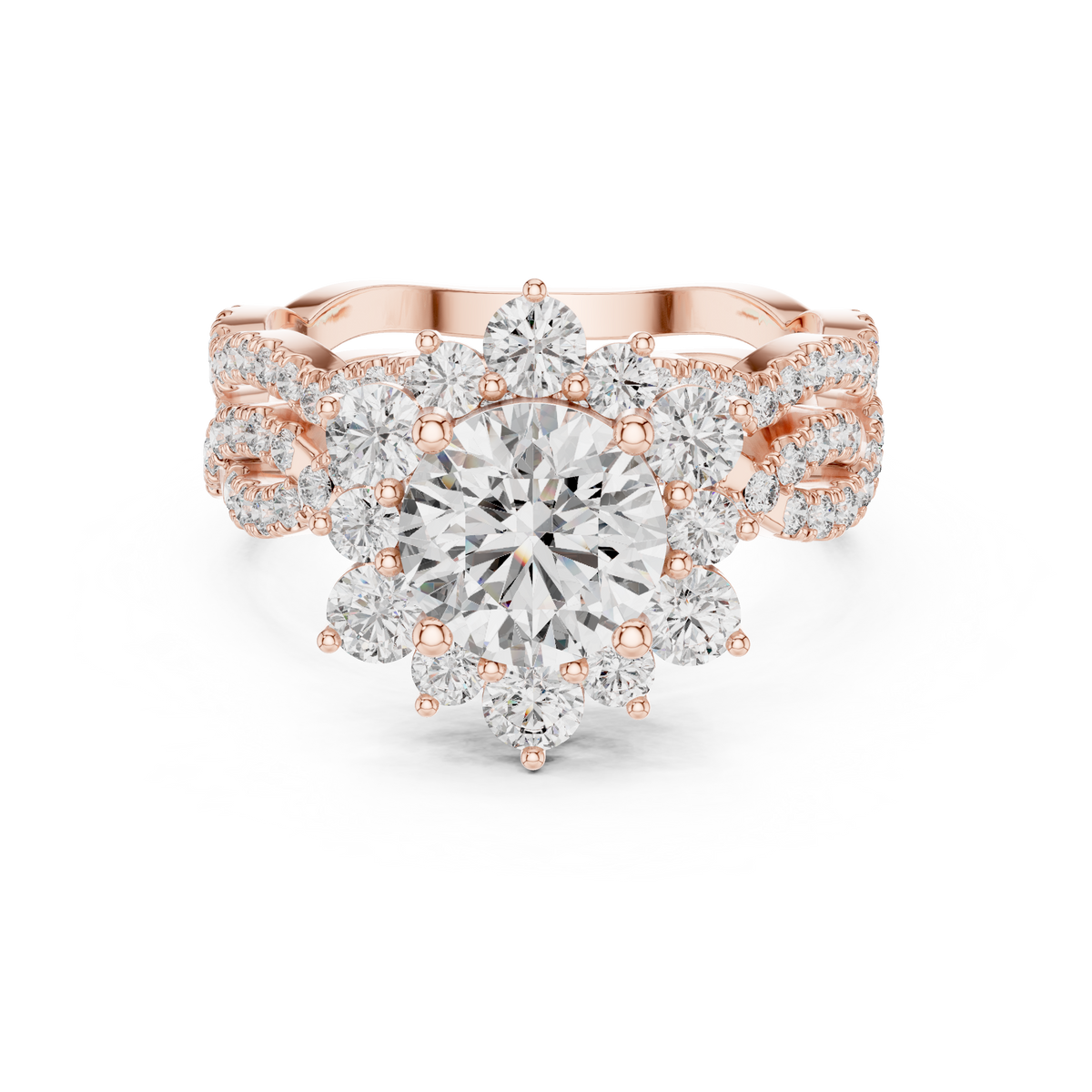 IGI Certified Round Lab Grown Diamond Statement Anniversary Ring, Rose Gold