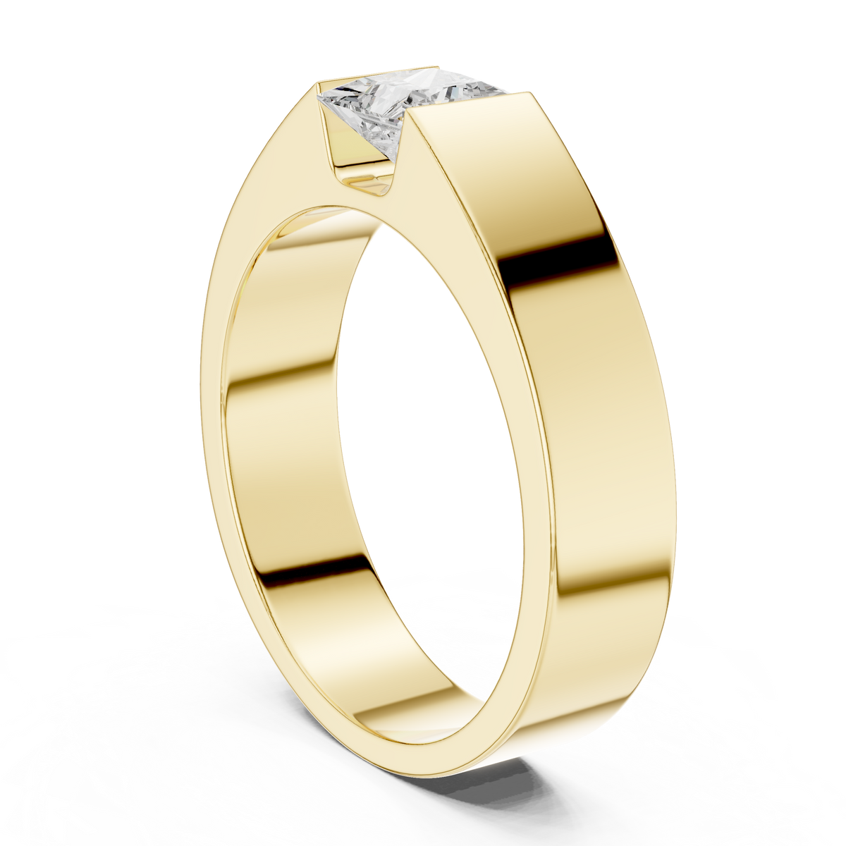 Princess Cut Lab-Grown Diamond Men's Bezel-Set Ring, Yellow Gold