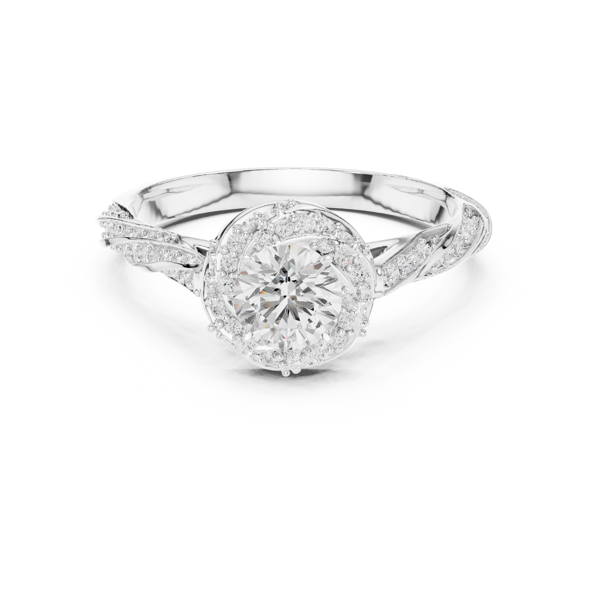 Round Double Halo Lab-Grown Diamond Casual Ring, White Gold