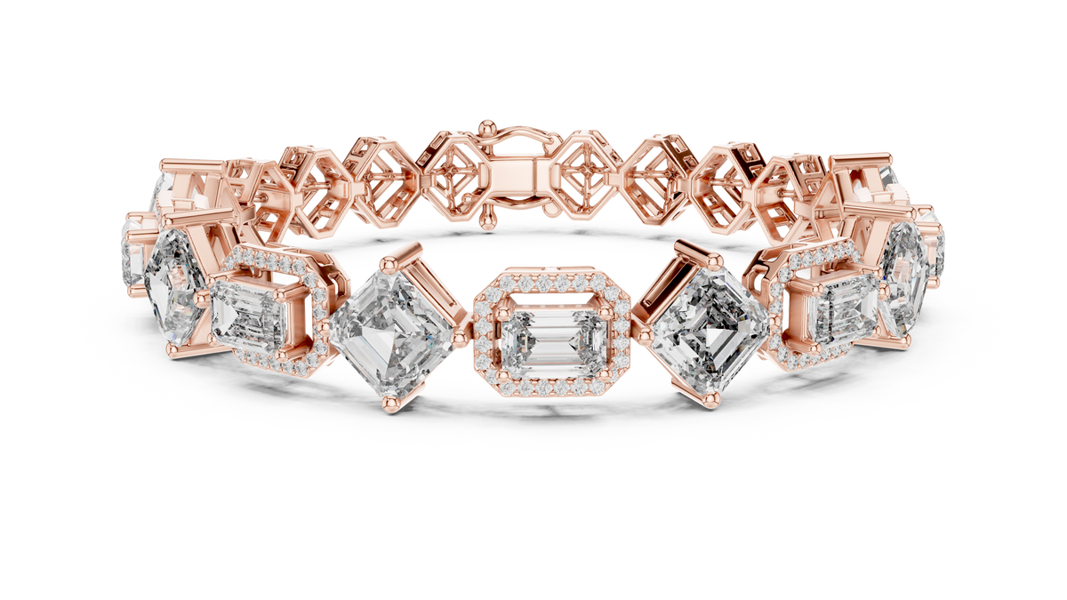 Emerald Cut & Asscher IGI Certified Lab Grown Diamond Tennis Bracelet, Rose Gold
