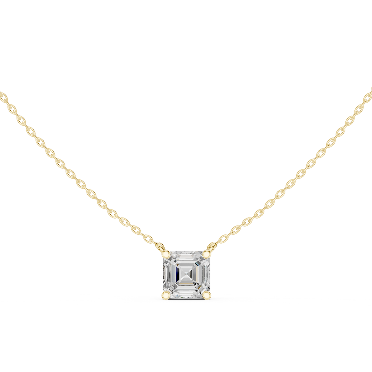 Asscher Cut Lab Grown Diamond Solitaire Pendant, Yellow Gold