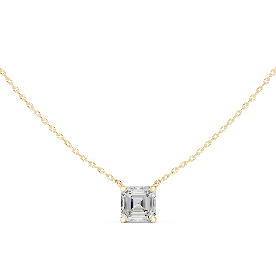 Asscher Cut Lab Grown Diamond Solitaire Pendant, Yellow Gold
